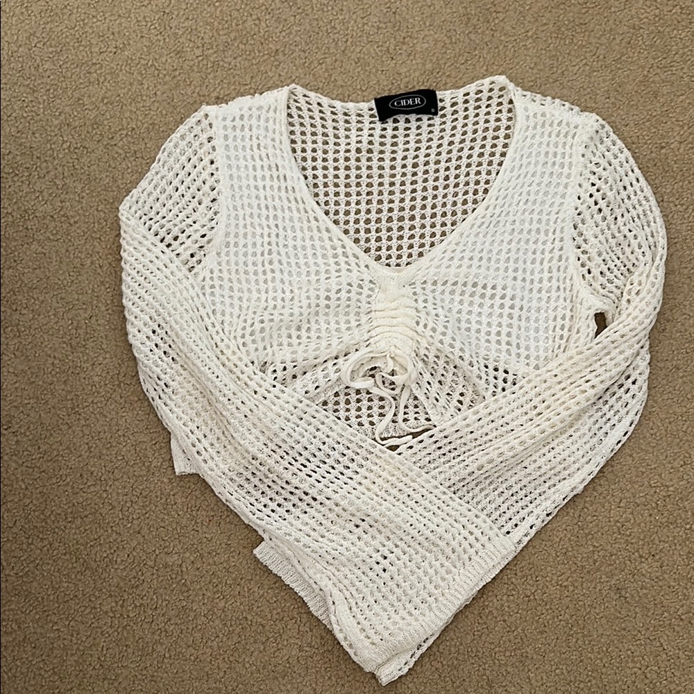 White Crochet Long Sleeve Top